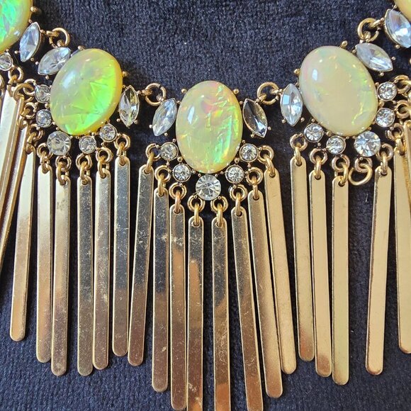 Womens Fashion Yellow Rhinestone Fringe Bib Necklace Jewelry with Lobster Clasp - Picture 7 of 8